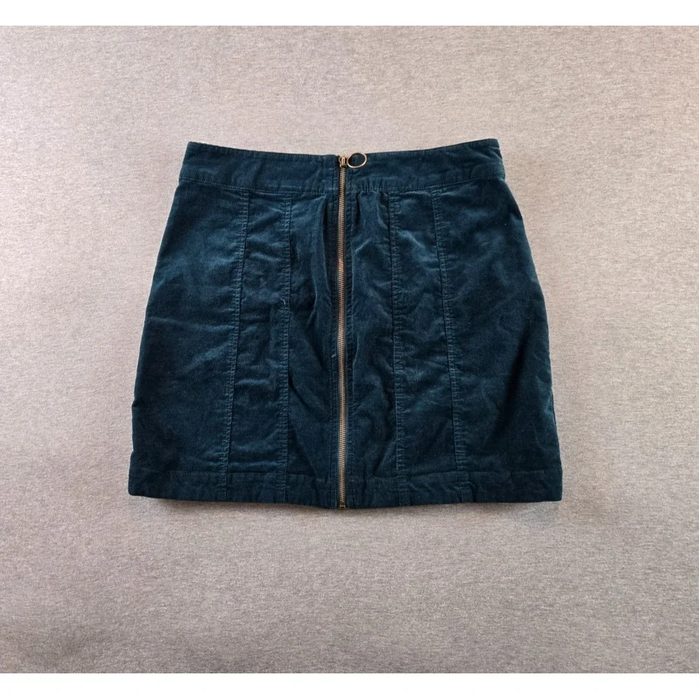 Free People Layla Corduroy Mini Skirt Size‎ 10 Hunter Green Front Zip Boho Retro